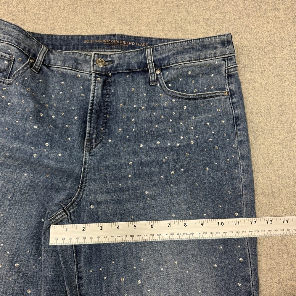 Chico's So Slimming Girlfriend Flare Jeans Size 14R 2.5 Blue Rhinestone Denim - Picture 8 of 11